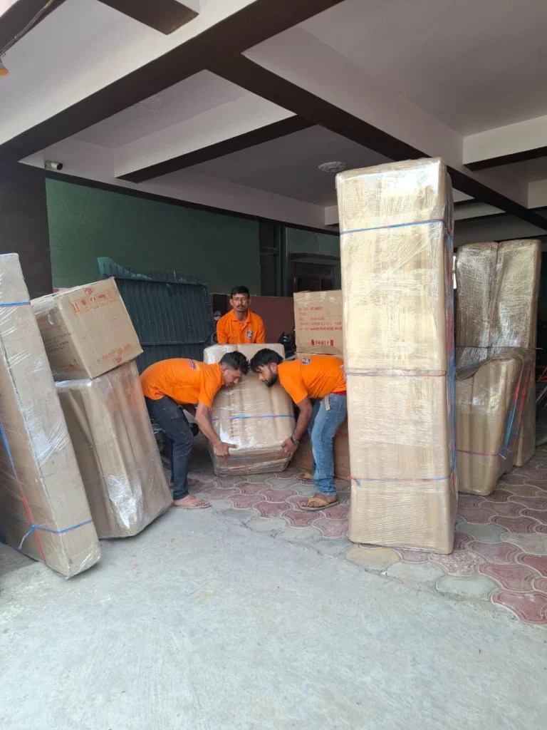Mehar Packers and Movers team handling packed office furniture for shifting – Office Shifting Service in Patna.